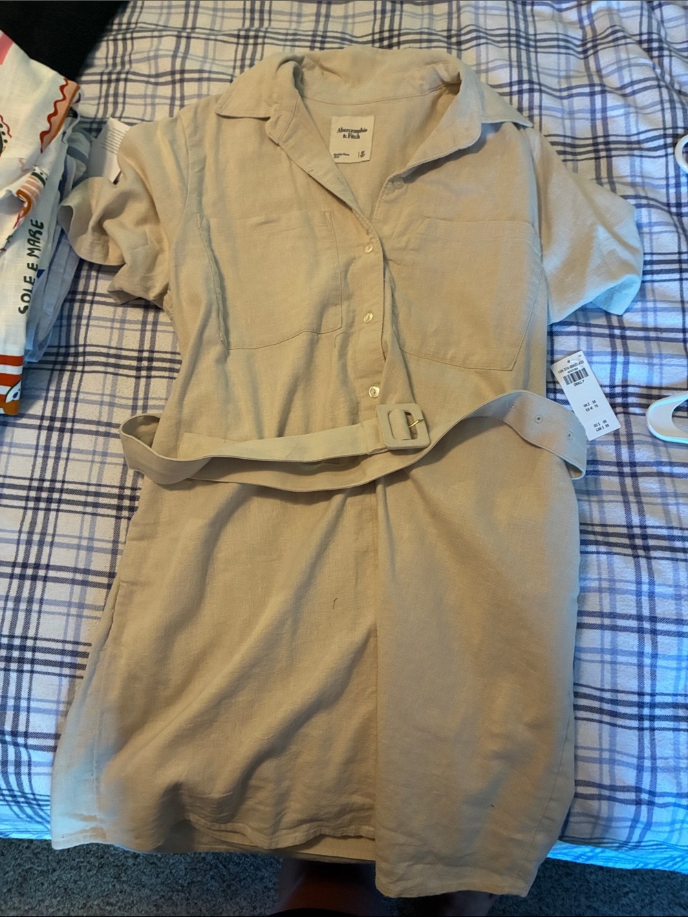 Abercrombie & Fitch Beige Mini Shirt Dress with Belt